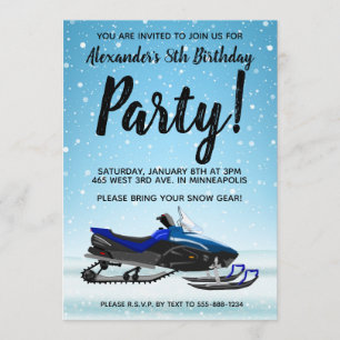 Motoneige bleu hiver Anniversaire Fête Invitation