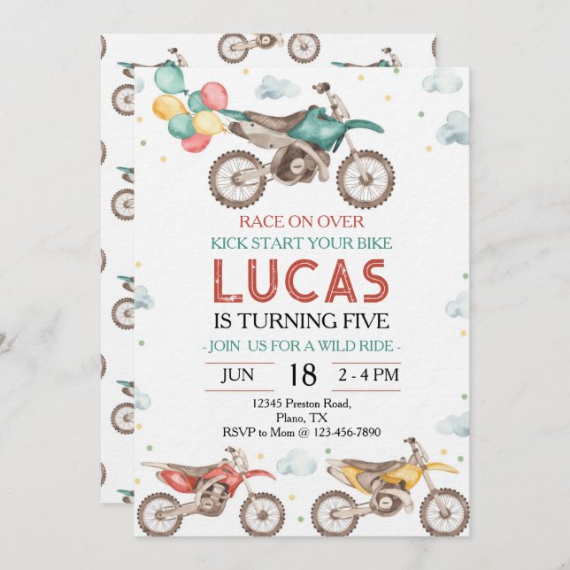 Motorbikes Dirt Bike Birthday Invitation (Devant / Derrière)