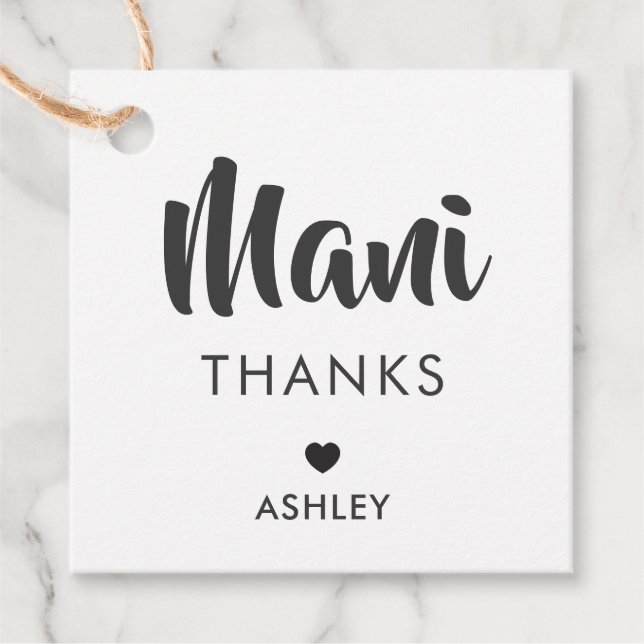 Mots-clés Mani Thanks, étiquette cadeau de kit de  (Devant)