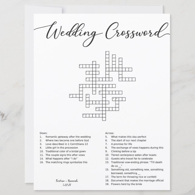 Mots croisés de mariage (Devant)