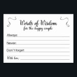Mots de la sagesse Cartes de conseils sur le maria<br><div class="desc">Ces cartes de conseil pour mariés de noces seront le complément parfait à votre réception de mariage ou à votre douche de mariée/couple. Ce design combine des polices noires et des accents gris acier. La carte permet aux clients de laisser leur conseil sur des sujets tels que "Toujours" faire, "Ne...</div>