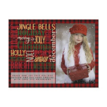 Mots de Noël carte photo Buffalo Plaid