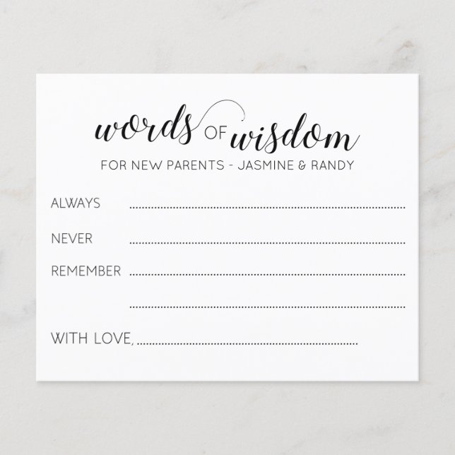 Mots de sagesse Nouveaux parents Conseils Baby sho (Devant)