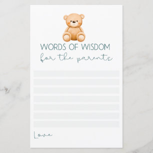 Mots de sagesse Teddy Bear Baby Boy Shoy Jeux