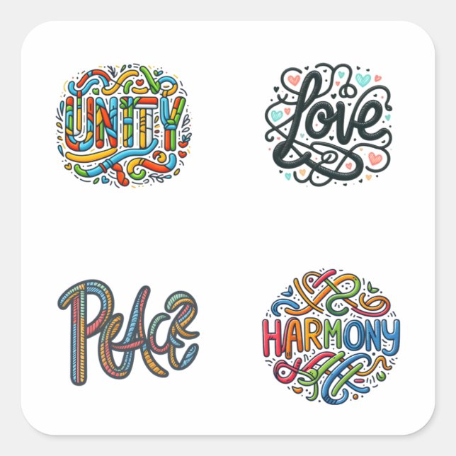 Mots Doodle Intertissé Script 4 Pack Stickers (Devant)