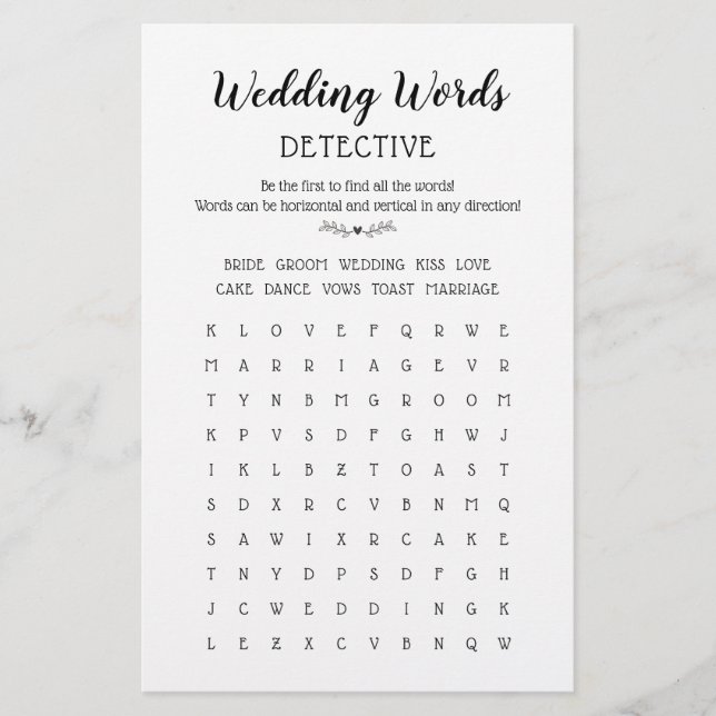 Mots mariages Recherche Table Jeu amusant Calligra (Devant)