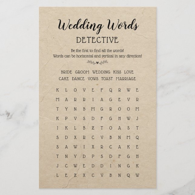 Mots mariages Recherche Table Jeu Calligraphie Rus (Devant)