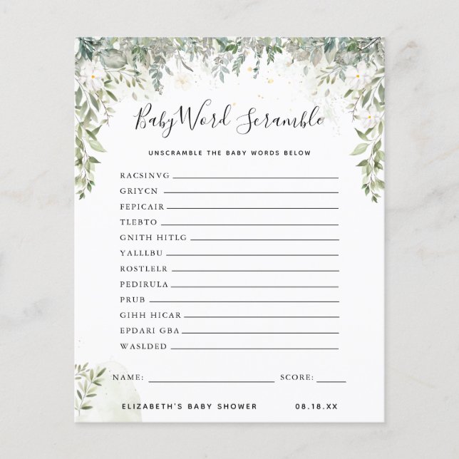 Mots mêlés de bébé | Jeu de Baby Shower (Devant)