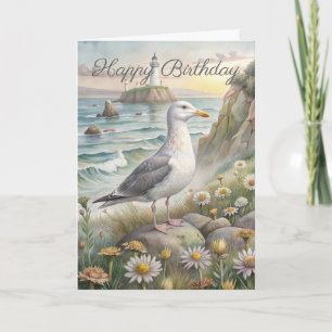Mouette sur la carte d'anniversaire de la côte