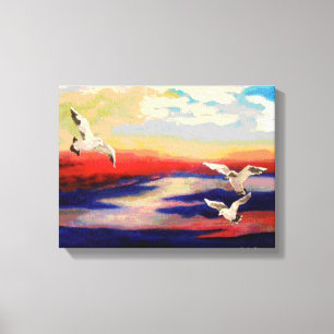 Mouettes de plage colorées Peinture en toile