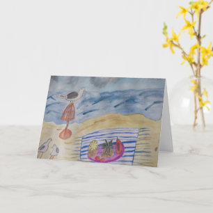 Mouettes sur la carte de voeux de plage