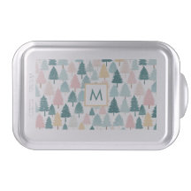 Pastel Noël Arbres Pins Forêt Monogramme