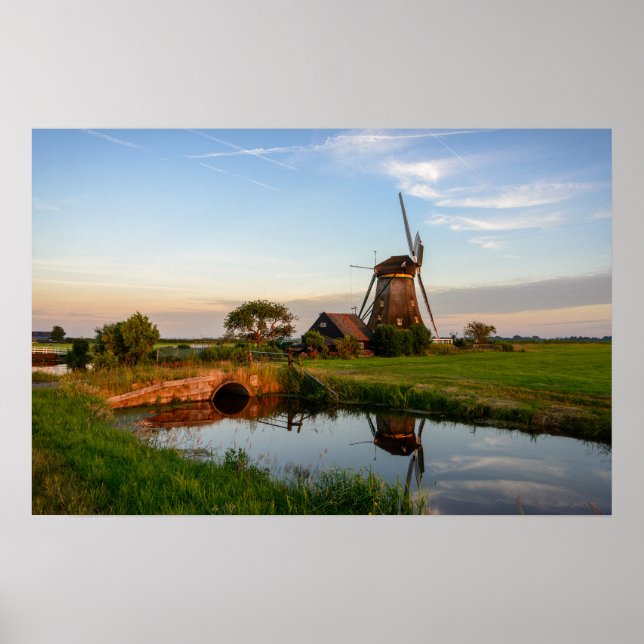 Moulin à vent dans la campagne en Hollande affiche (Devant)