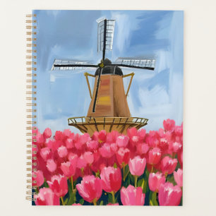 Moulin à vent hollandais Champ de fleurs de tuli