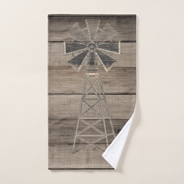 Moulin à vent rustique en bois vieilli (Serviette à main)