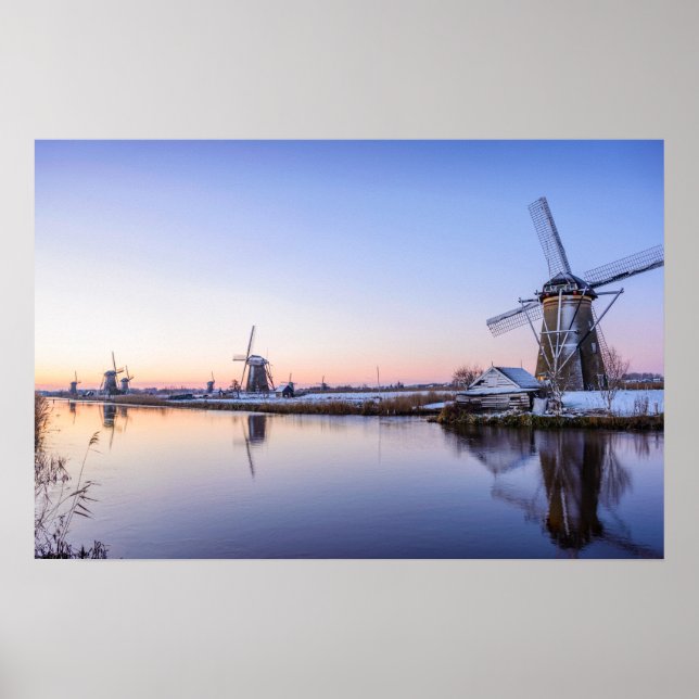 Moulins à vent au lever du soleil sur affiche holl (Devant)