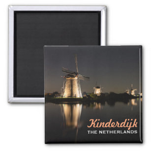 Moulins à vent illuminés la nuit Aimant Kinderdijk