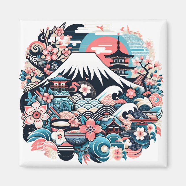 Mount Fuji & Sakura - Traditional Japanese Magnet (Devant)