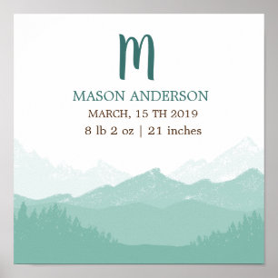 Mountain Green Poster personnalisé de naissance