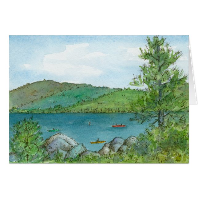 Mountain Lake Kayaking Watercolor Art (Devant horizontal)