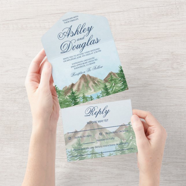 Mountain Lake tout en un mariage Invitations (Déchirure)