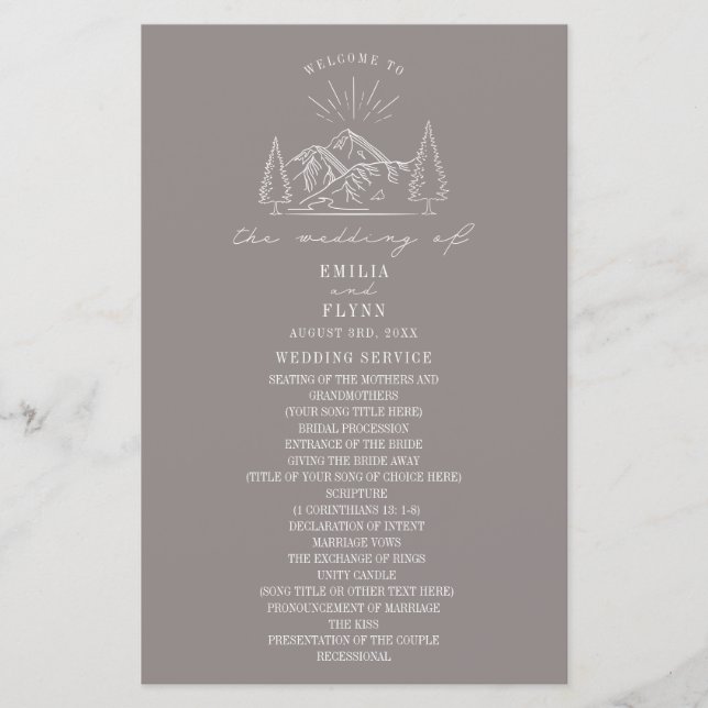 Mountain Line Art Amethyst Wedding Program (Devant)