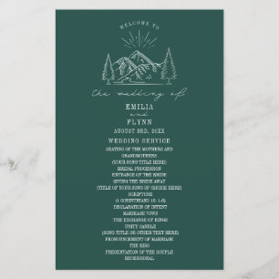Mountain Line Art Programme de mariage émeraude