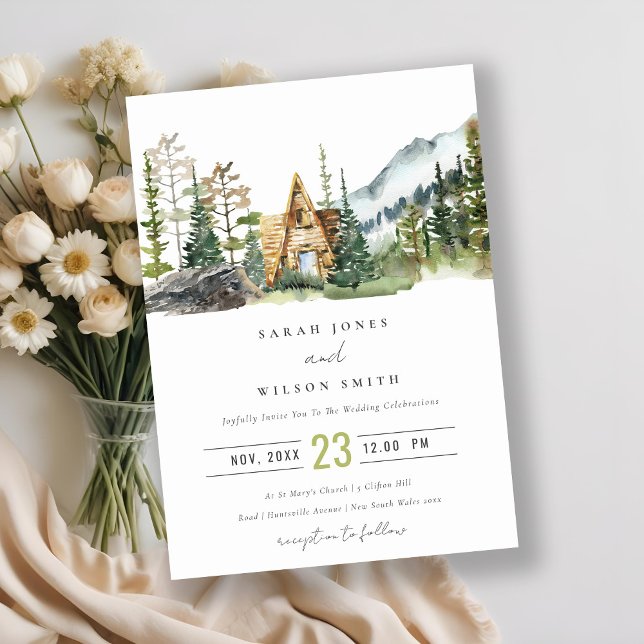 Mountain Pine Forest Cabine de mariage Invitation (Créateur téléchargé)
