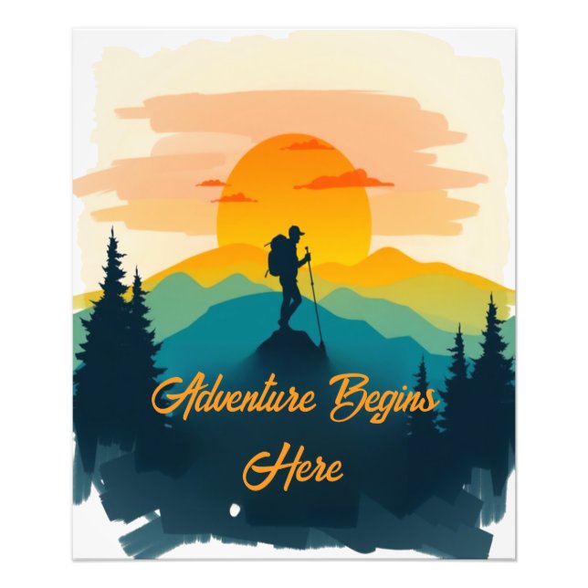 Mountain Poster – Adventure Begins Here (Devant)