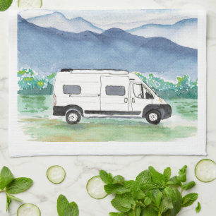 Mountain Scene Van Life Cuisine Serviette Van Blan