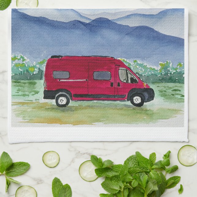 Mountain Scene Van Life Cuisine Serviette Van Roug (Plié)