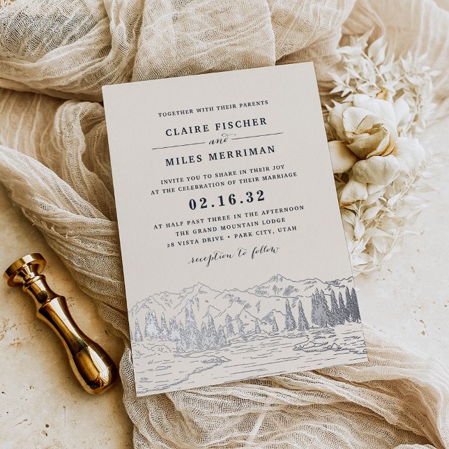 Mountain Sketch Mariage Foil Invitation (Créateur téléchargé)