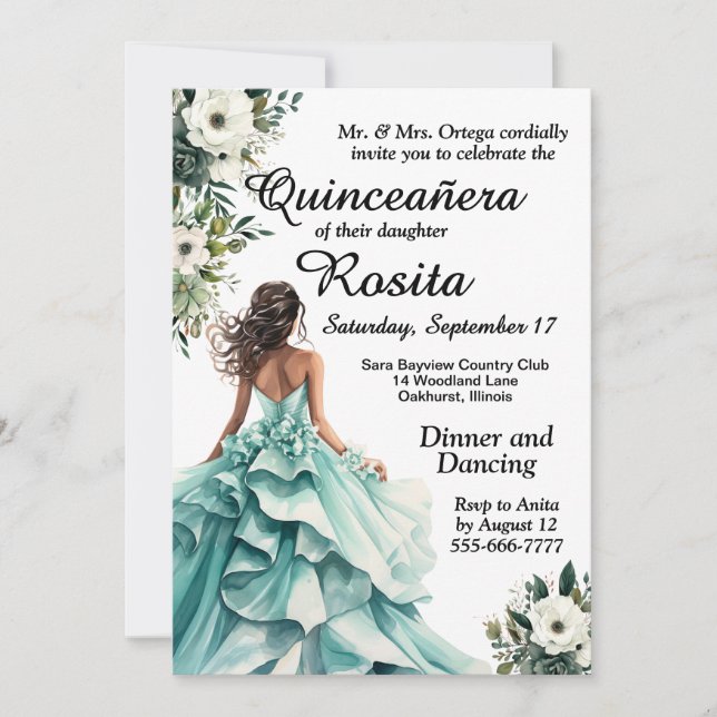 Mousse de mer bleu Quinceanera Invitation (Devant)