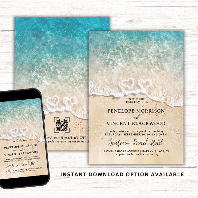 Mousse de mer Coeurs Plage Mariage Invitation (Créateur téléchargé)