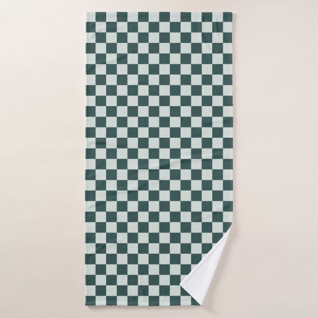 Mousse verte forestière à motif damier (Serviette de bain)