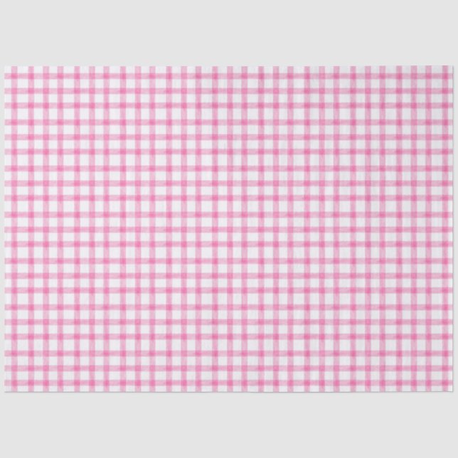 Mousseline 009 Fuchsia Rose Clair Gingham Papier Tissu (Recto)