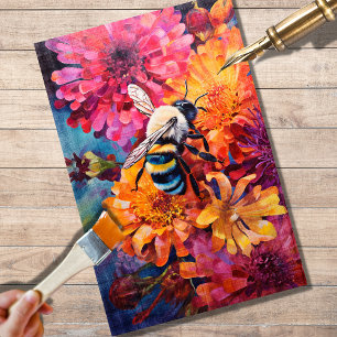 Mousseline Abeille sur des fleurs vibrantes Découpage papier