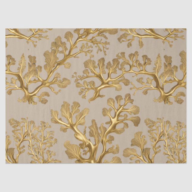 Mousseline Algues d'or sur papier de fond de sable (Recto)