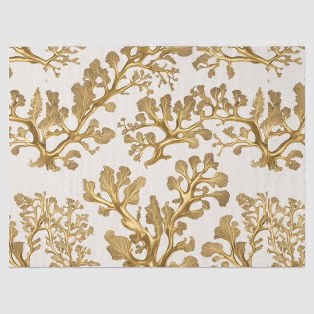 Mousseline Algues d'or sur papier tissu de sable clair (Recto)