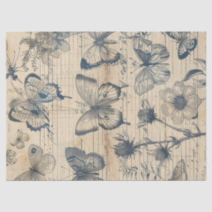Mousseline Ancien papier avec papillons d'encre monochrome ro