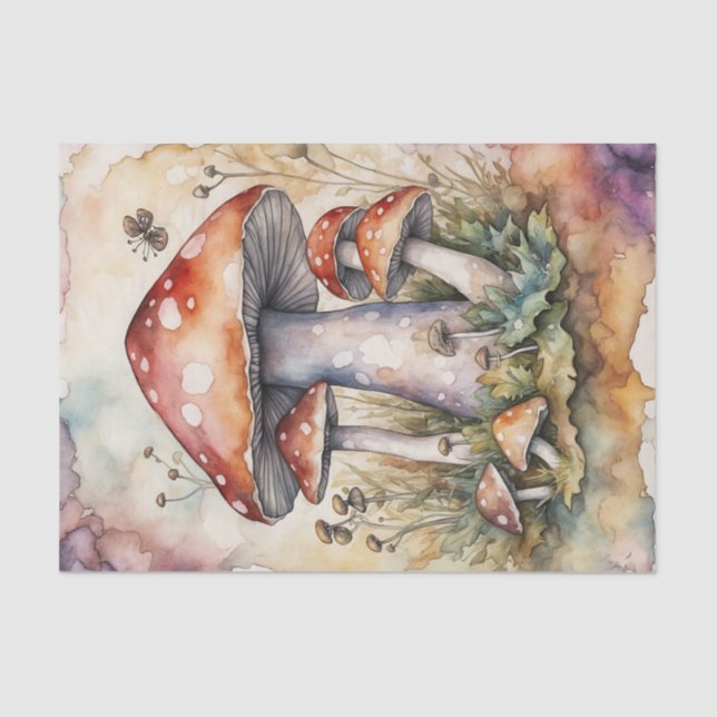 Mousseline Aquarelle Cottagecore Champignons Papier de découp (Recto)