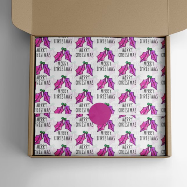 Mousseline Aquarelle de Noël rose Holly Tissu Papier (Créateur téléchargé)