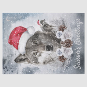 Mousseline Aquarelle des loups Papier Tissu de Noël hiver