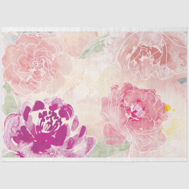 Mousseline Aquarelle florale - papier de tissu (Recto)