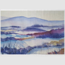 Aquarelle Hiver Montagnes Découpage Papier Tissu