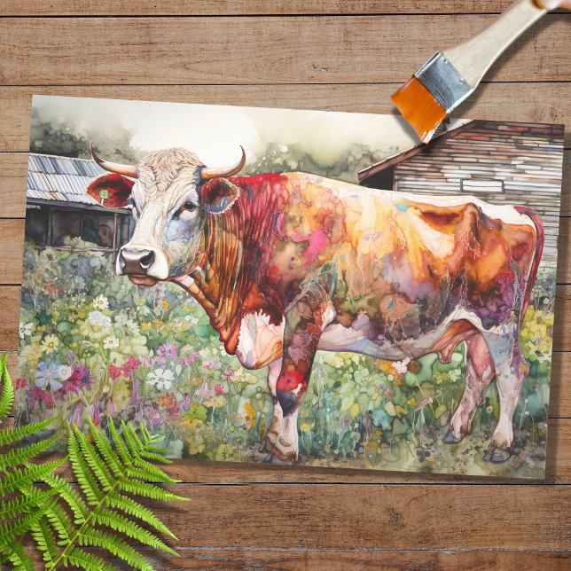 Mousseline Aquarelle psychédélique Vache 2 papier découpage (Créateur téléchargé)