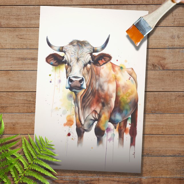 Mousseline Aquarelle psychédélique Vache 3 papier découpage (Créateur téléchargé)