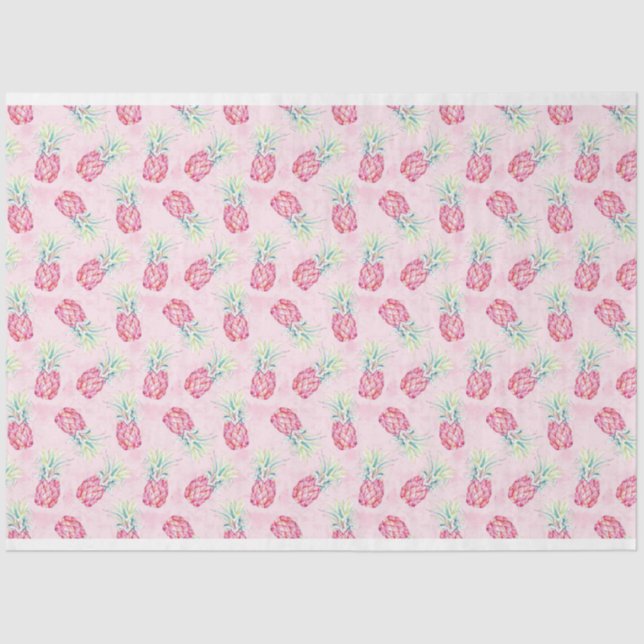 Mousseline Aquarelle rose ananas Tissu et papier artisanal (Recto)