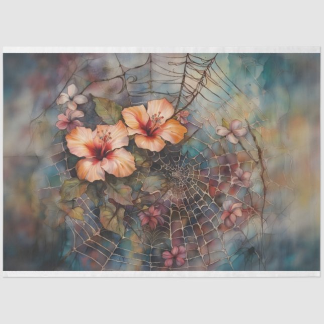 Mousseline Aquarelle Spiderweb Hibiscus papier découpage (Recto)