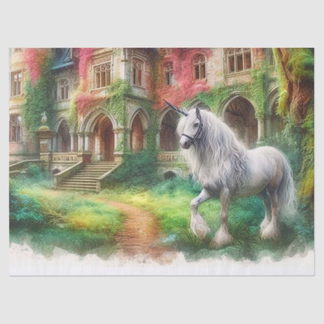 Mousseline Aquarelle Whimsical Unicorn Craft papier de tissus (Recto)